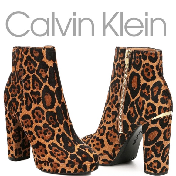 Calvin Klein Shoes - ✨Calvin Klein Leather Leopard Boots / Booties 5.5